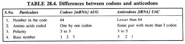 DIfference between codons and anticodons