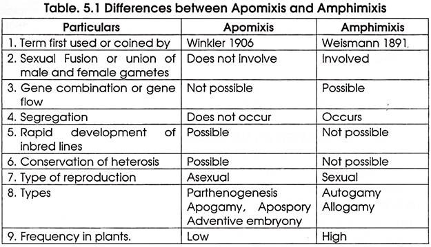 Differences between Apomixis and Amphimixis